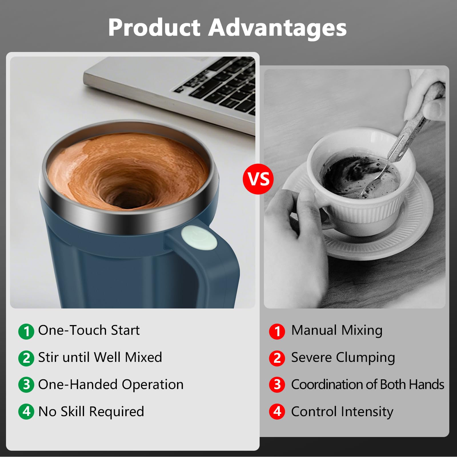 LeadYuantop mug button activation enables easy, hands-free stirring.