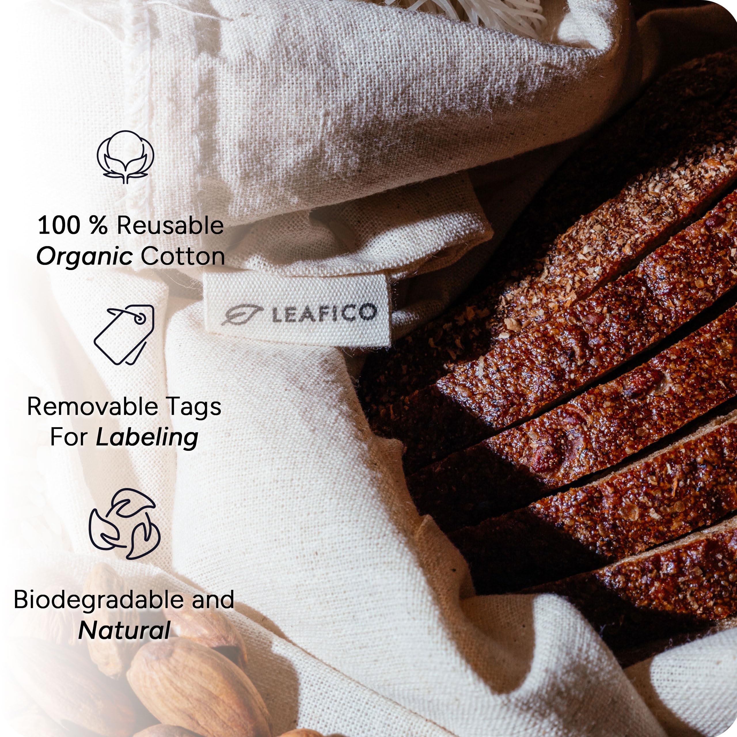 Leafico cotton storage bags fabric closeup emphasizes soft natural fibers for gentle storage.