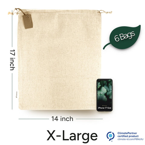 Leafico cotton storage bags side view ideal for pantry organization and reusable storage.