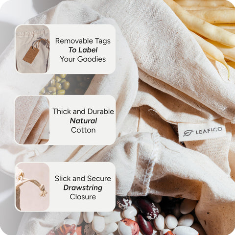 Leafico eco-friendly muslin bags promote air circulation and reduce plastic use