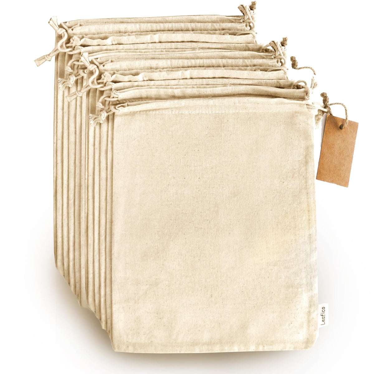 LEAFICO organic cotton produce bags medium 8x10 for snacks and reusable storage.