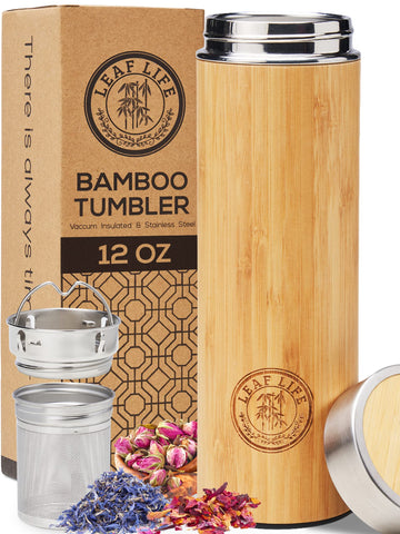 LeafLife bamboo tea bottle infuser for loose tea on the go
