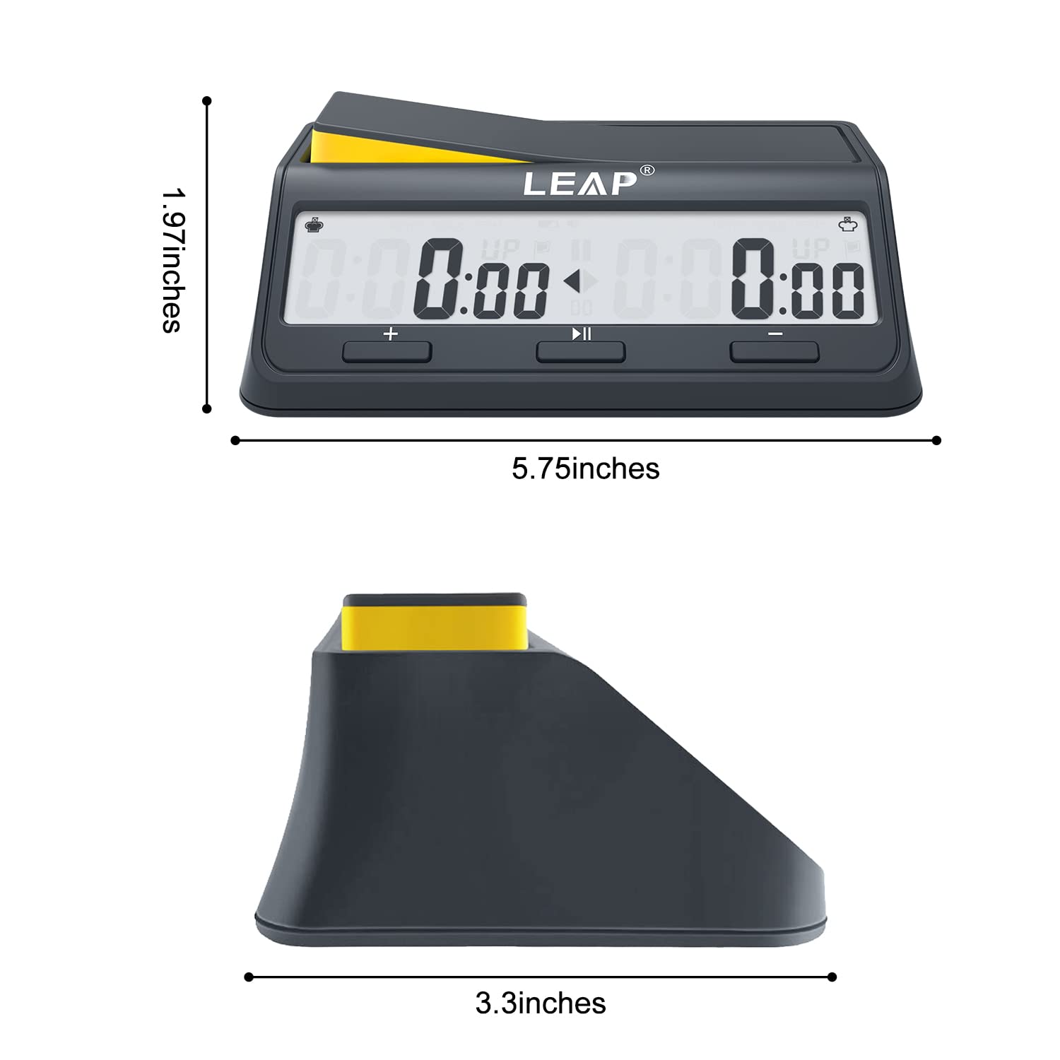 LEAP Chess Clock back view showing compact, portable design.