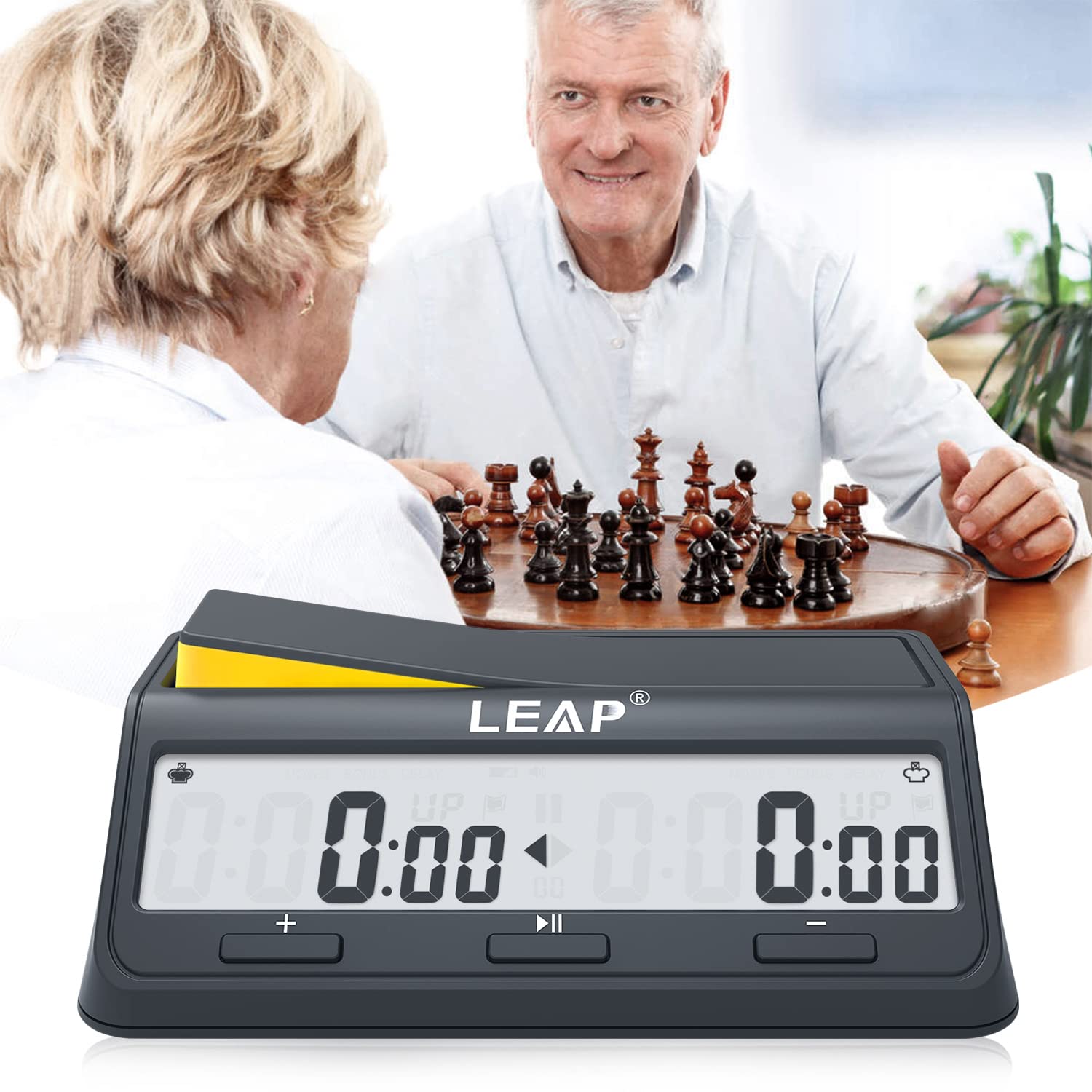 LEAP Chess Clock packaging and contents depicting ready-to-use kit.