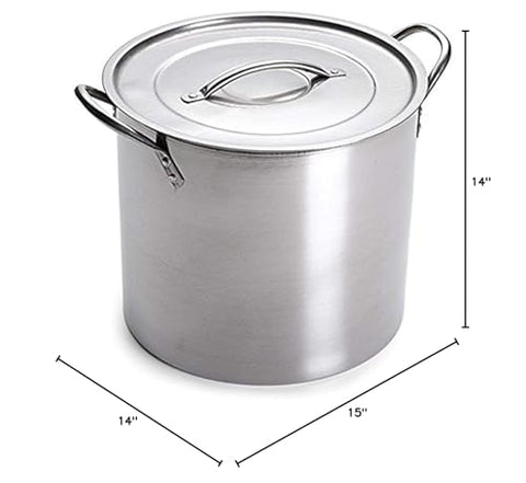 Learn To Brew 5-gallon stock pot with lid, top view emphasizing durable stainless steel for even heating.