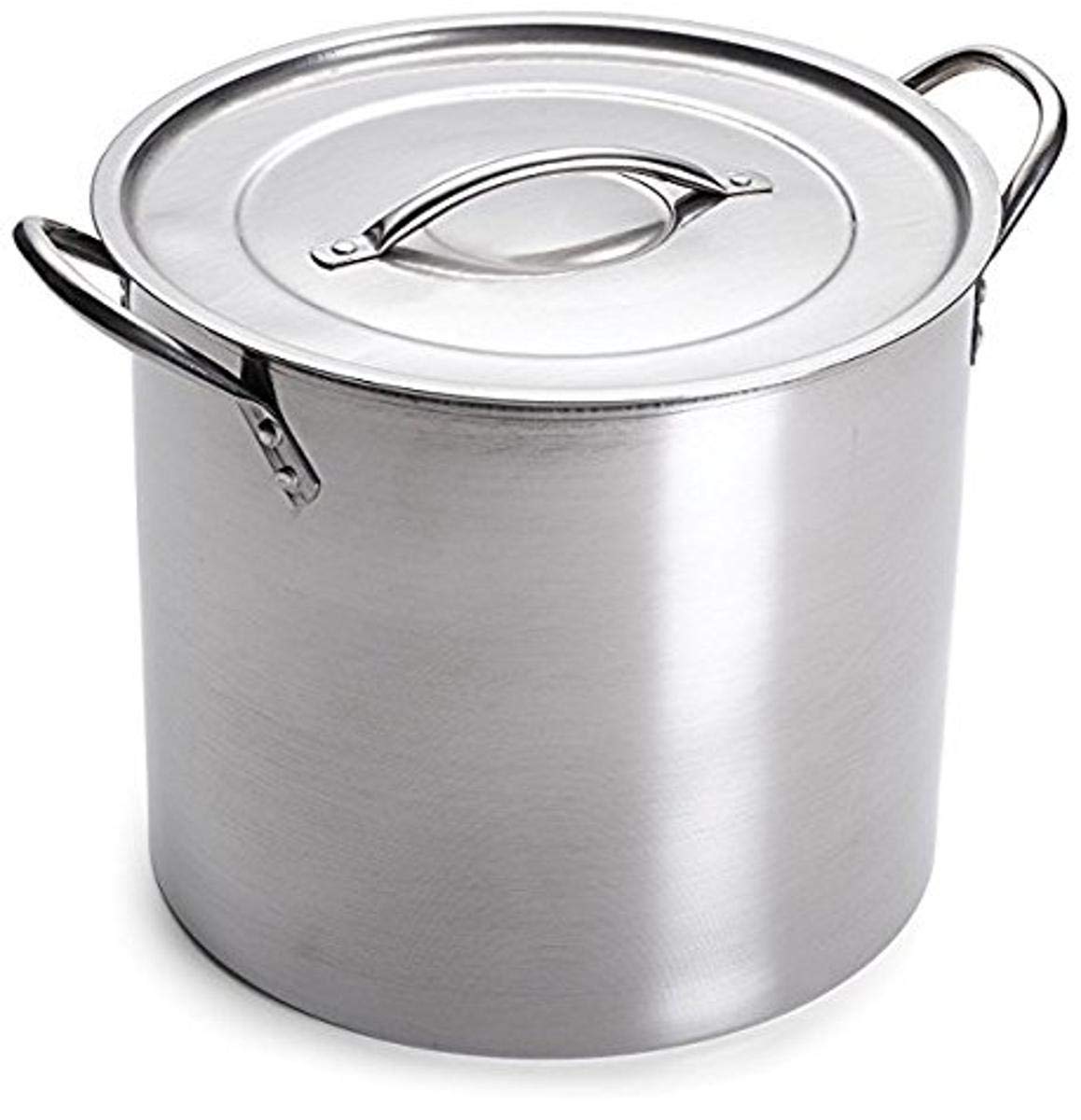 Learn To Brew 5-gallon stainless steel stock pot with lid, ideal for brewing batches.