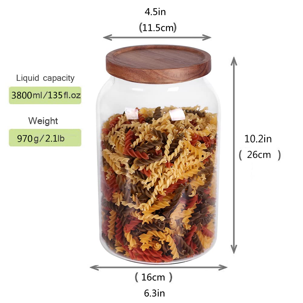 Leaves and Trees Y airtight acacia lid preserves freshness for stored pasta and rice.
