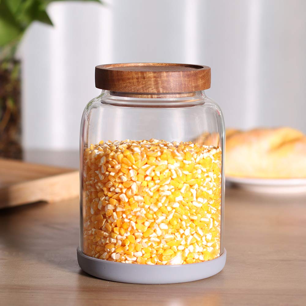 Leaves and Trees Y coffee-beans jar with wooden lid for fresh coffee storage.