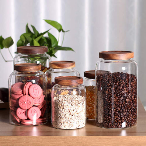 Leaves and Trees Y airtight jars protect against moisture, extending pantry shelf life.