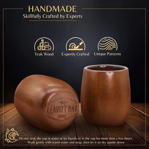 LEAVITT BAY COFFEE teak wood bourbon glass holds up to 6 oz.