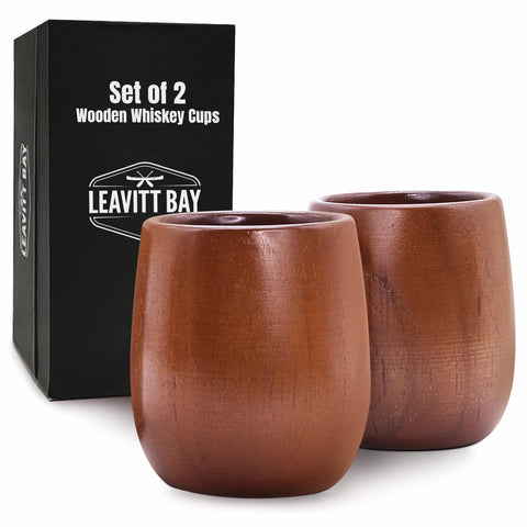 LEAVITT BAY COFFEE teak whiskey cups, handcrafted for refined sipping.