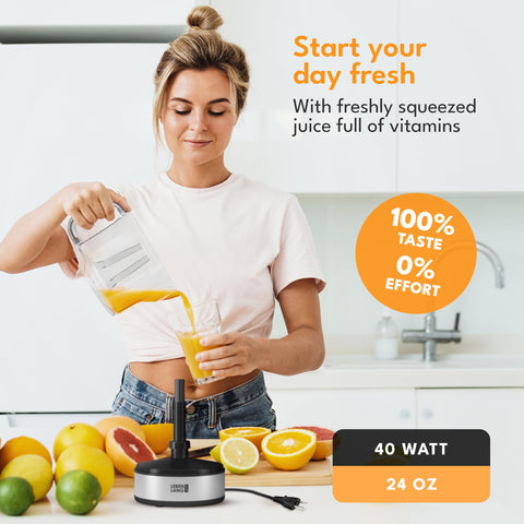 LEBENLANG dishwasher-safe components simplify cleanup after fresh citrus juicing.