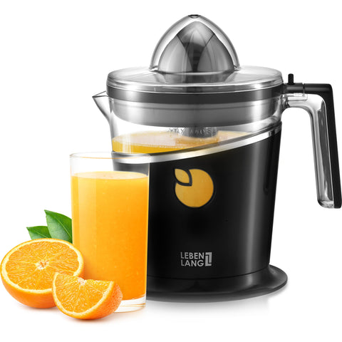 LEBENLANG orange juicer front view with compact black design for small kitchens