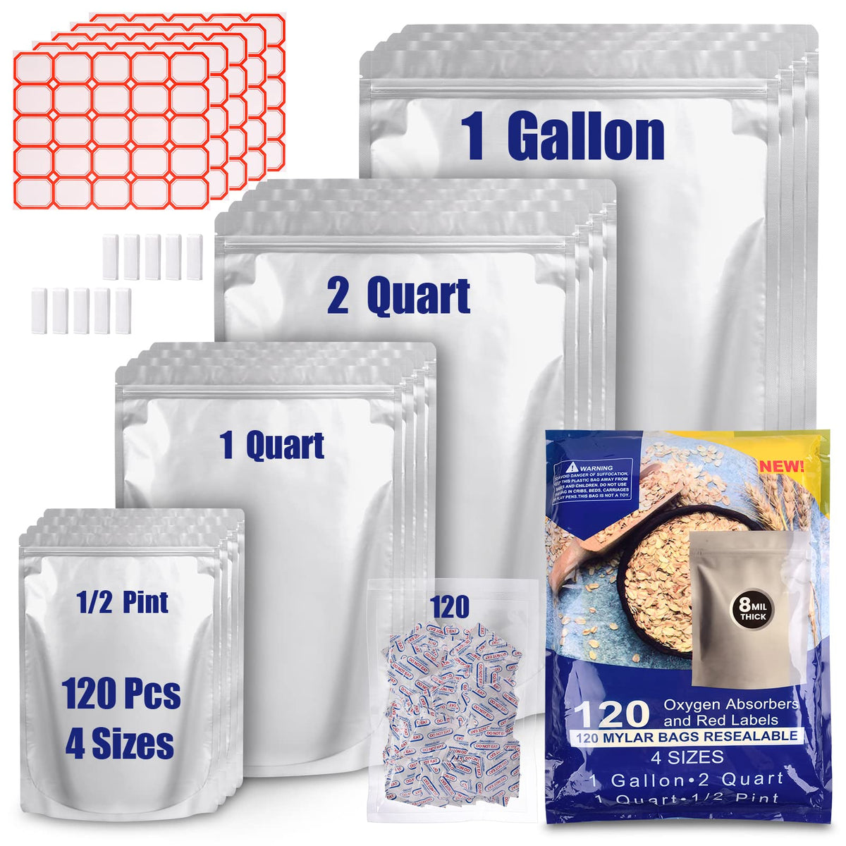 Leboduo 1 gallon mylar bag with absorber for long pantry storage