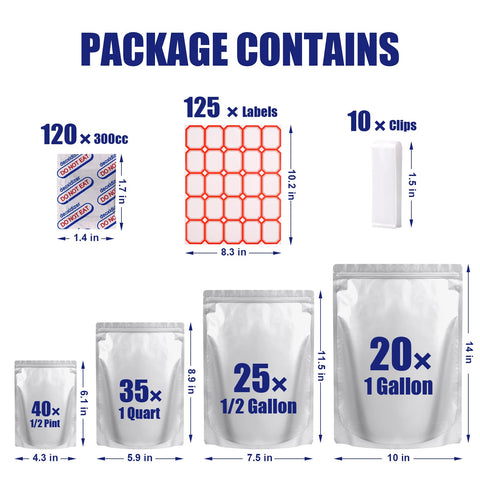 Leboduo 2 quart mylar bag showing seal and labels for organized storage