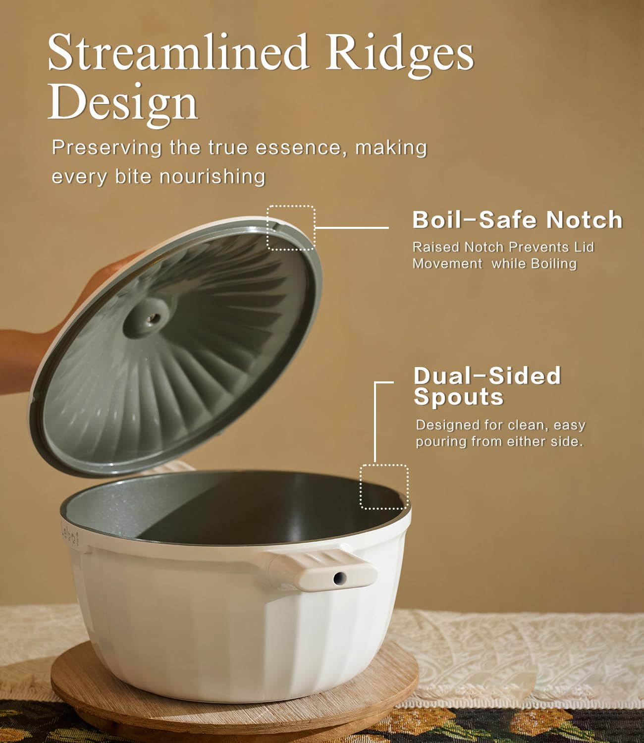 Lebof domed lid promotes natural steam circulation for richer flavors