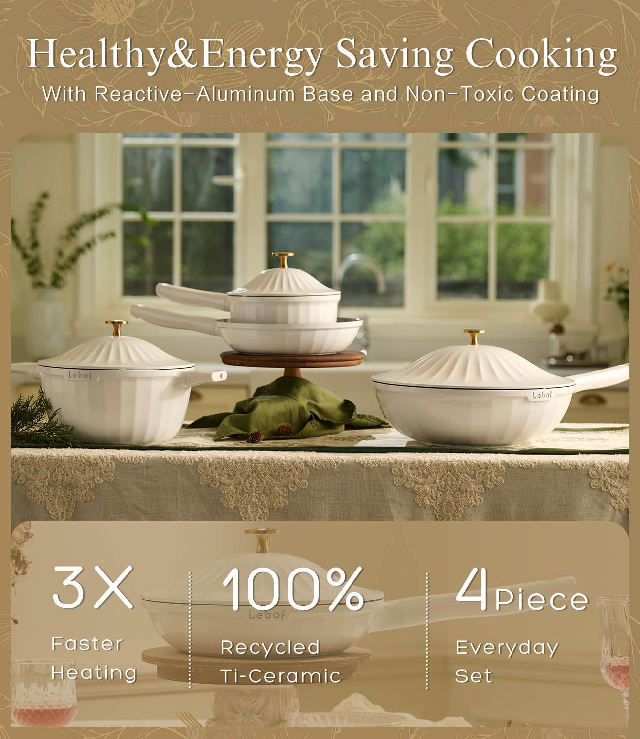 Lebof titanium cast aluminum pots and pans for fast cooking