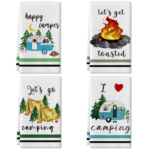 Lebsitey Camping Towels with tents pattern for quick dish drying.
