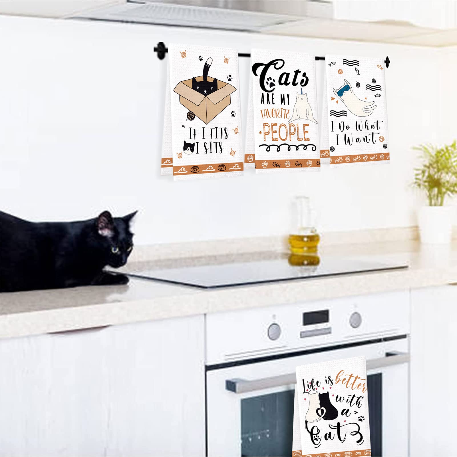 Lebsitey cat kitchen towels for dish cleaning and counter wiping.