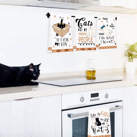 Lebsitey cat kitchen towels for dish cleaning and counter wiping.