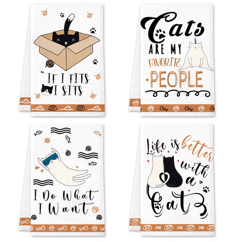Lebsitey cat kitchen towels set of 4 displayed for soft, absorbent drying.
