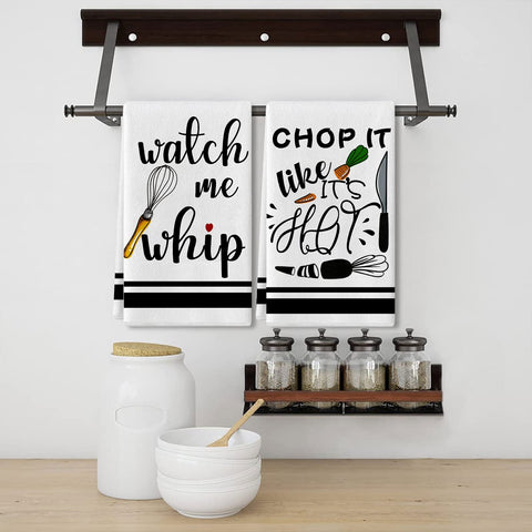 Lebsitey kitchen towels sayings design adds playful decor and practicality.