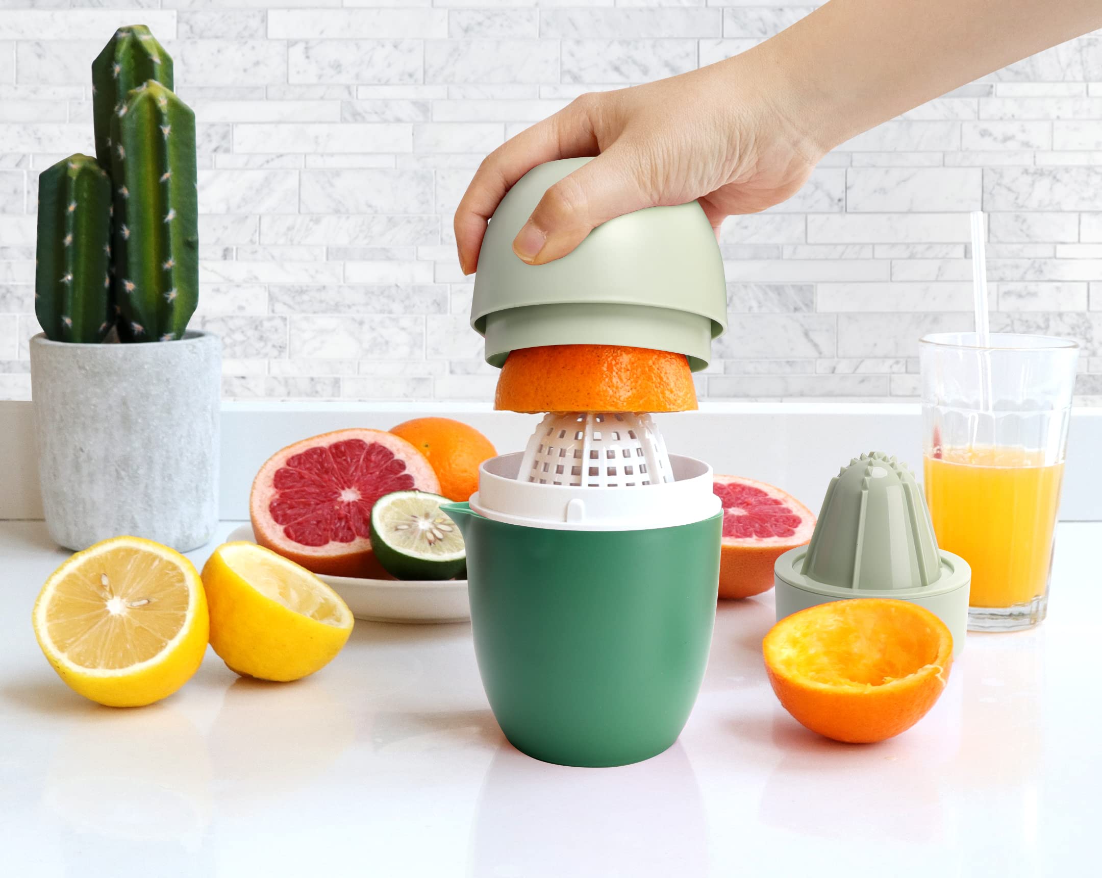 Lechin juice container with spout keeps counters tidy