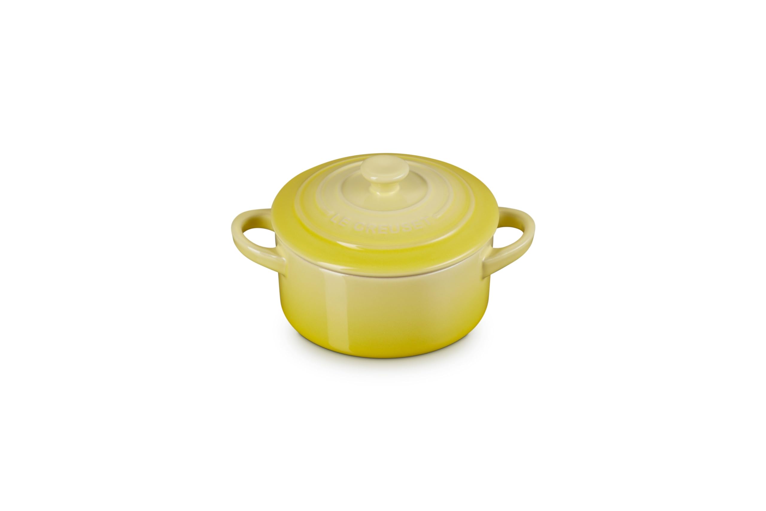 Le Creuset Soleil 8oz mini round cocotte top view for elegant individual servings.