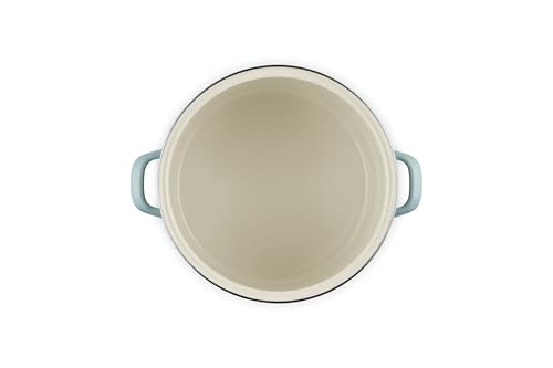 Le Creuset stockpot interior with nonreactive enamel for flavor-neutral simmering