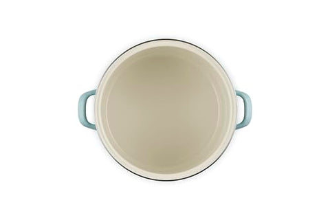 Le Creuset stockpot interior with nonreactive enamel for flavor-neutral simmering