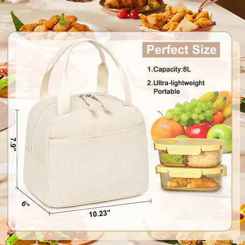 LEDAOU corduroy lunch bag insulated lining helps keep foods at the right temperature.