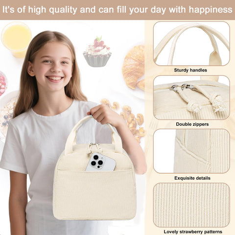 LEDAOU corduroy lunch bag versatile-use design suits work, travel, picnics.