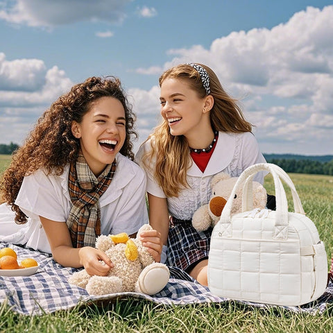 LEDAOU front pocket lunch bag keeps phone and utensils within reach