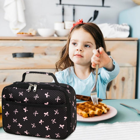 LEDAOU kids square-shaped lunch bag adds cute bow style for kids.