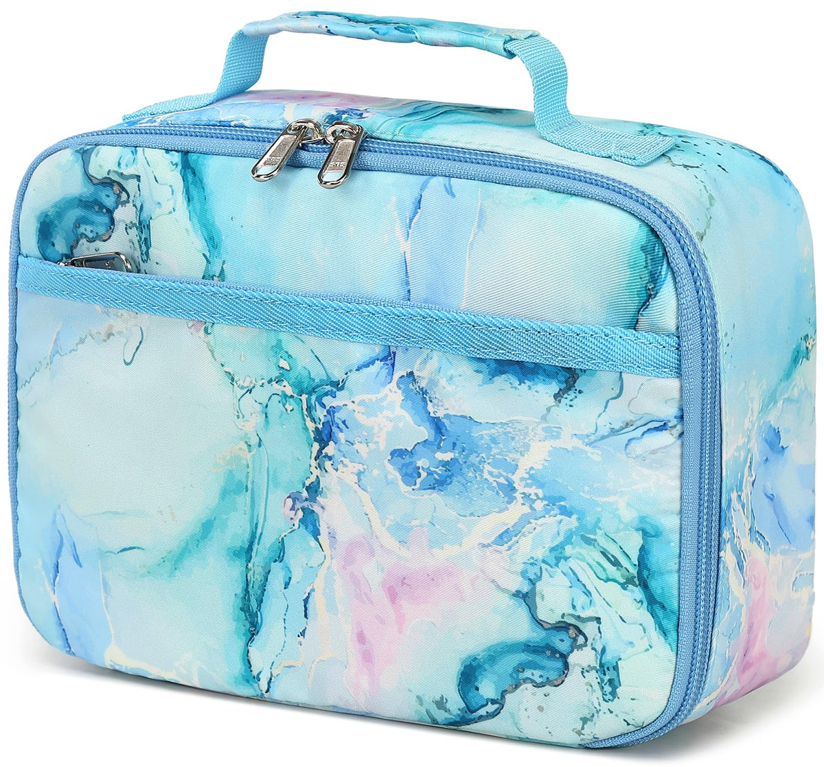 LEDAOU Marble Blue lunch bag in square shape keeps lunches organized for school or outings.