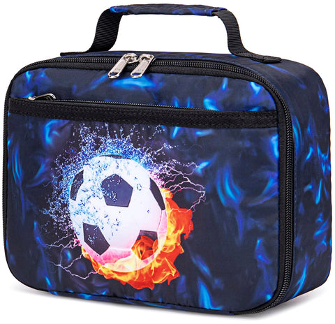 LEDAOU soccer blue lunch box front view with durable handle for school use