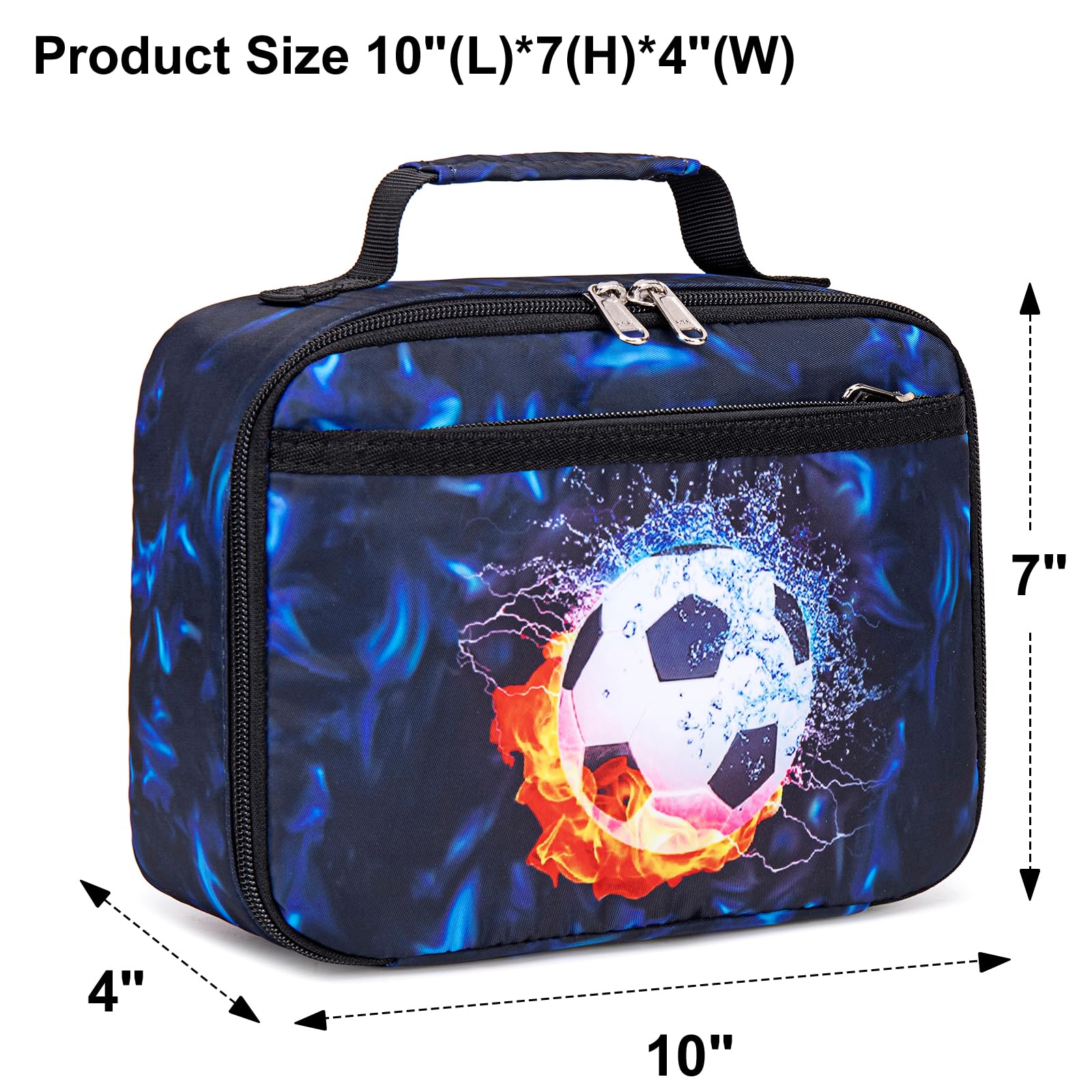 LEDAOU soccer blue lunch box open lid reveals insulated interior