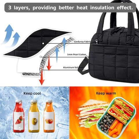 LEDAOU waterproof-fabric-lunch-bag-black protects contents in damp weather.