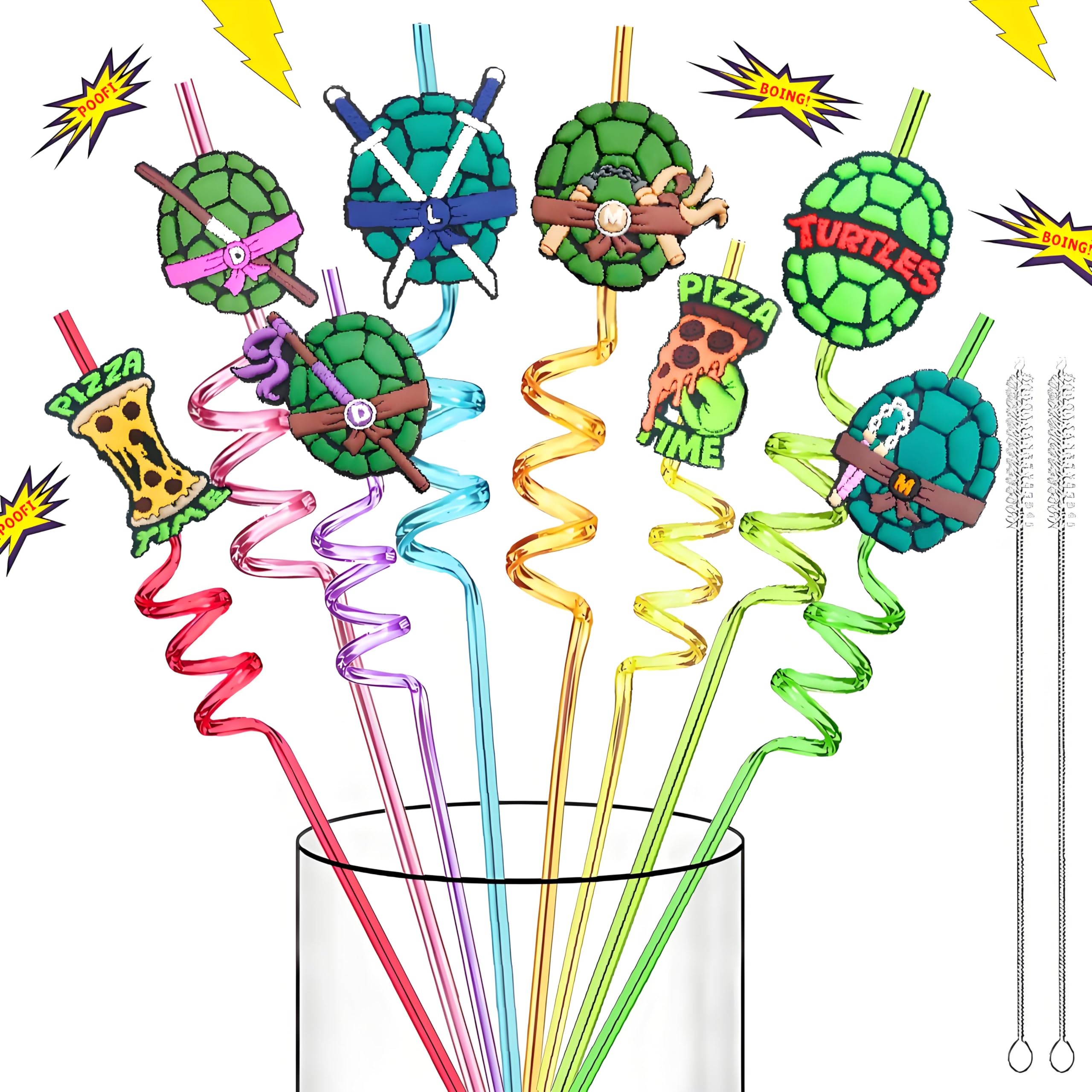 LEDUO Ninja Green Turtles Straws with turtle shell designs for kid-friendly party decor.