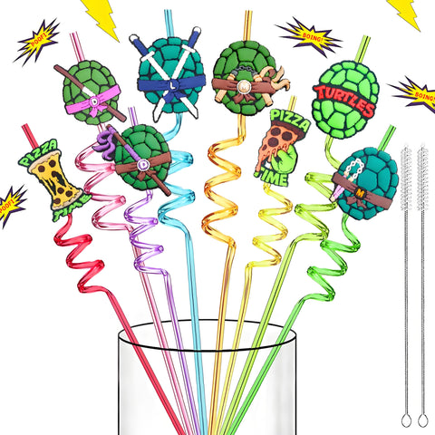 LEDUO Ninja Green Turtles Straws with turtle shell designs for kid-friendly party decor.