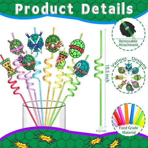 LEDUO straws feature eight patterns for ninja turtle-themed party favors.