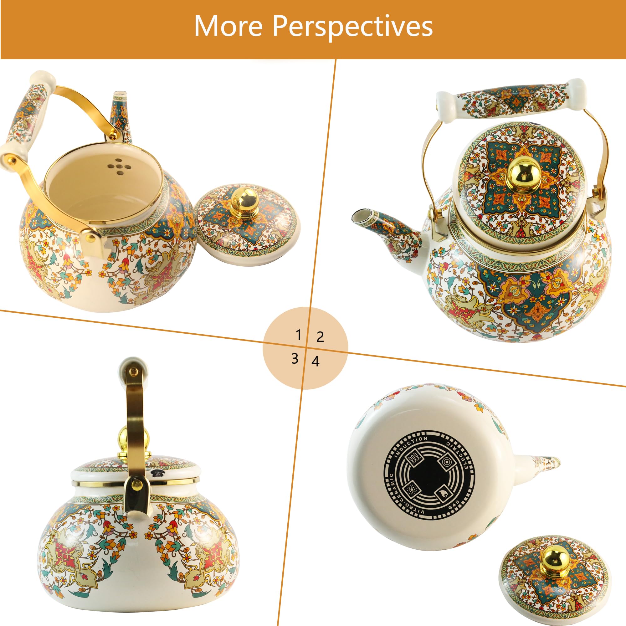 Leebright tea kettle ceramic handle closeup, comfortable grip during pouring