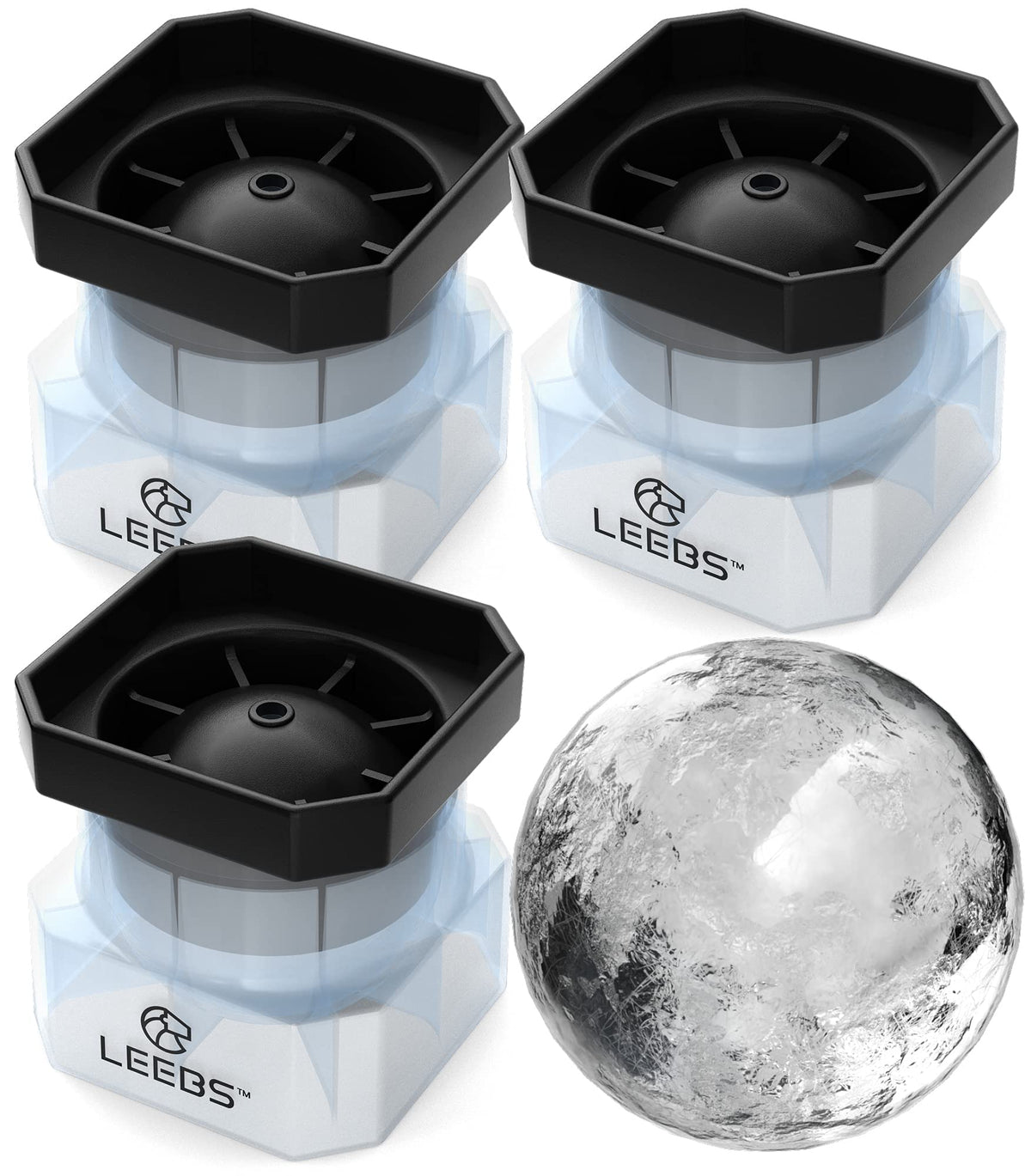 LEEBS silicone freezer press sphere ice ball mold with 2.5-inch spheres for slow-melting chills