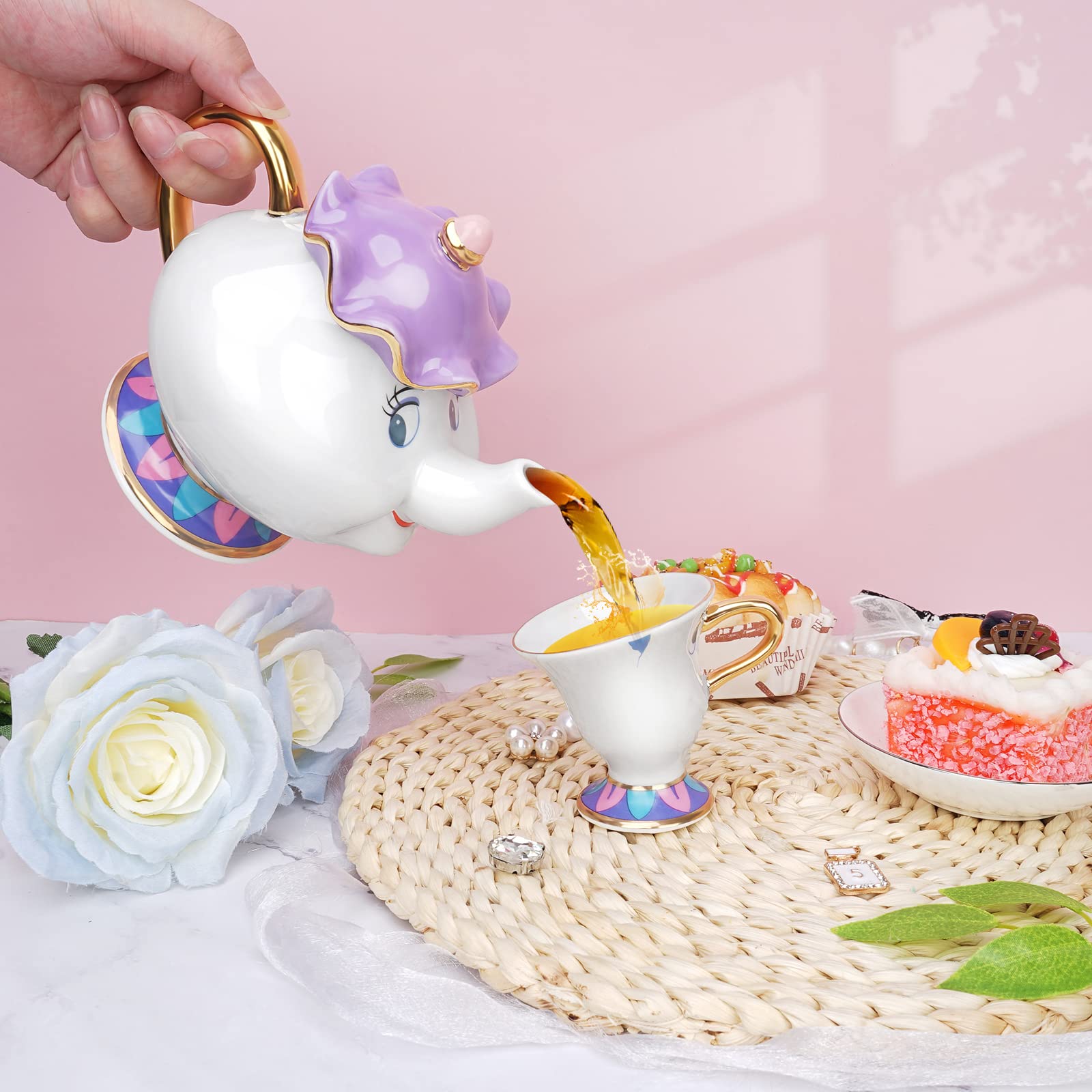 LEEEPENK Mrs Potts tea set on table elevates home decor