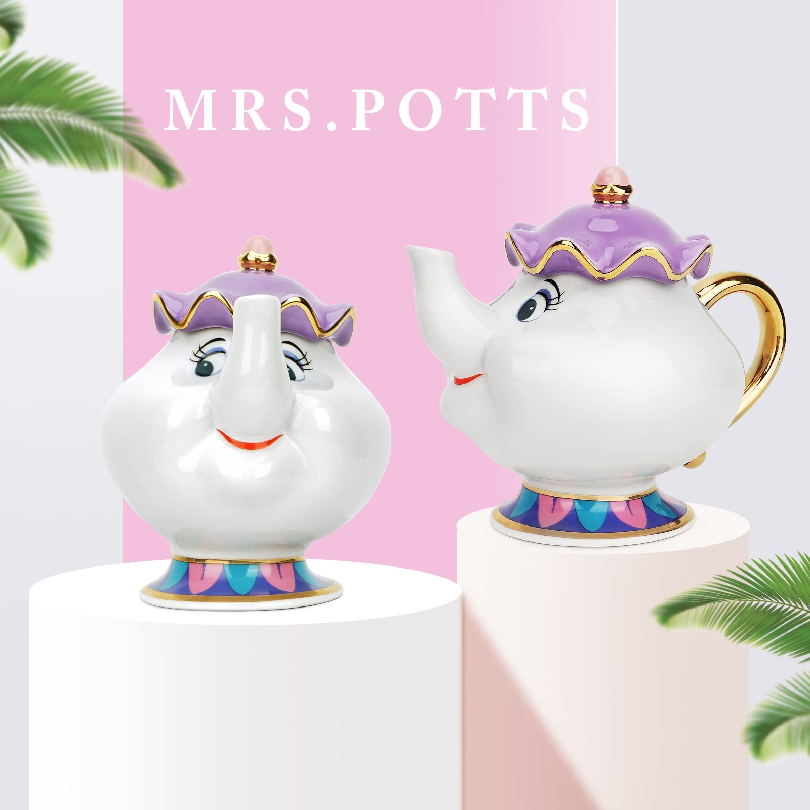 LEEEPENK Mrs Potts teapot features a lustrous gold glaze for a refined table