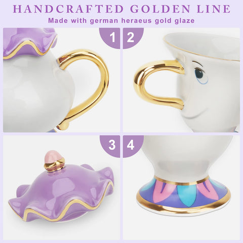 LEEEPENK Mrs Potts teapot relief design enhances decorative charm