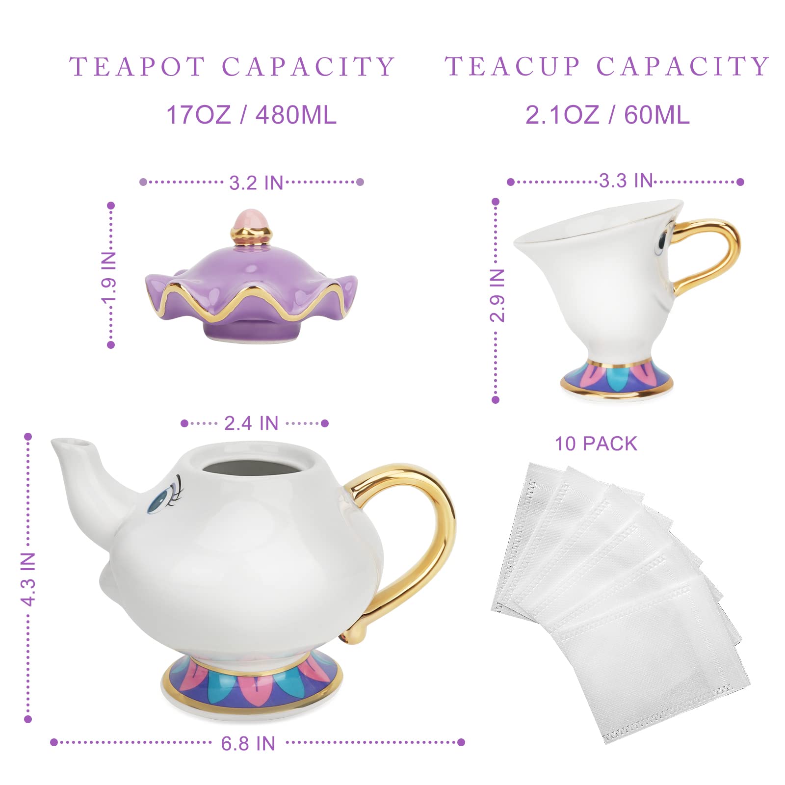 LEEEPENK Mrs Potts teapot's curved spout enables smooth pouring