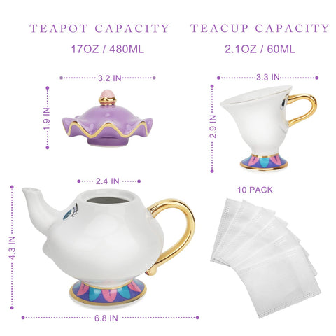 LEEEPENK Mrs Potts teapot's curved spout enables smooth pouring