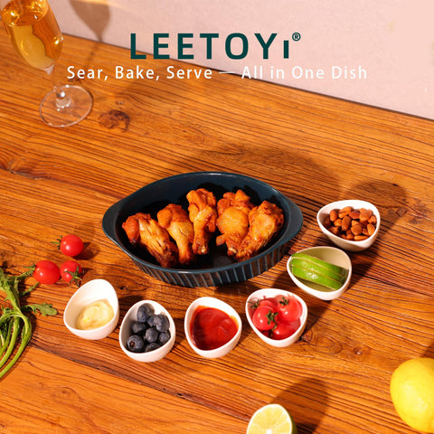 LEETOYI navy oval bakeware set with double handles for easy transport