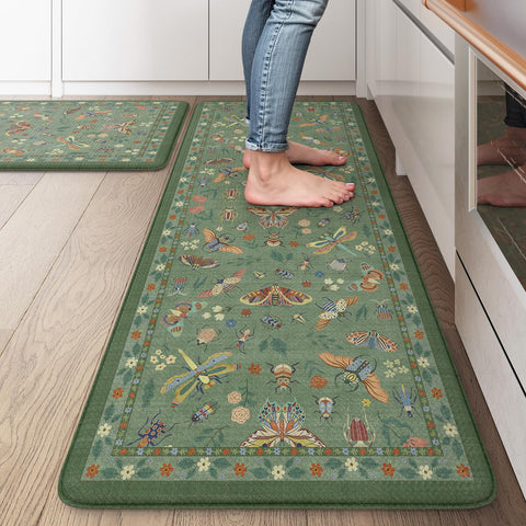 LEEVAN anti-fatigue kitchen mat two-piece set in green for comfortable cooking